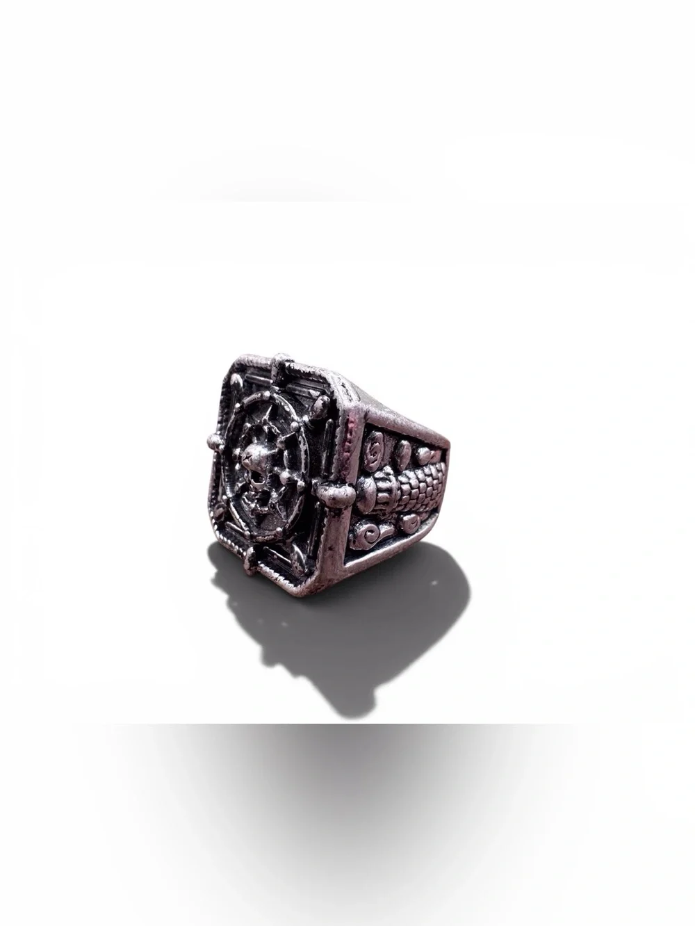 Men's Silver Skull & Ship Wheel Signet Ring